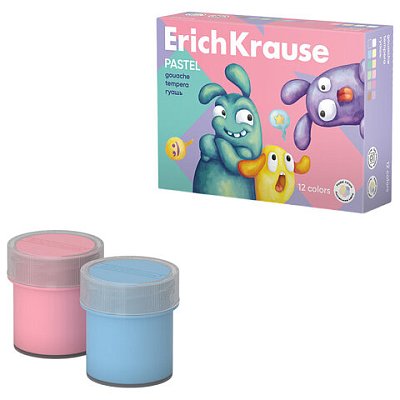 Гуашь ERICH KRAUSE «Jolly friends pastel» 12 цветов по 20 мл, картонная упаковка