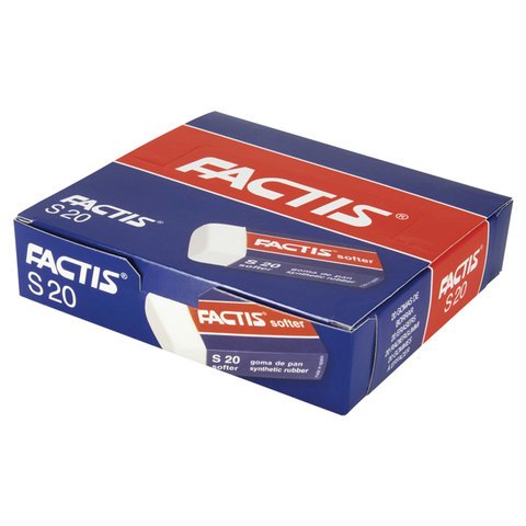 Резинка стирательная FACTIS Softer S 20 (Испания), 56×24×14 мм, картонный держатель, синтетический каучук