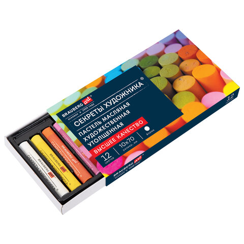 Пастель масляная BRAUBERG ART «Секреты художника», УТОЛЩЕННАЯ, 12 цветов, круглое сечение