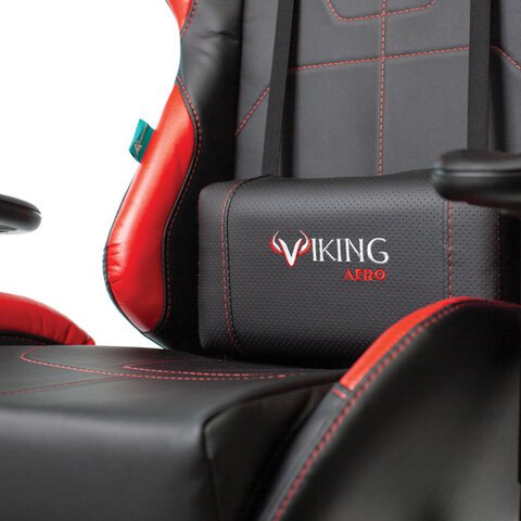 Кресло компьютерное Zombie VIKING 5 AERO, 2 подушки, экокожа, черное/красное