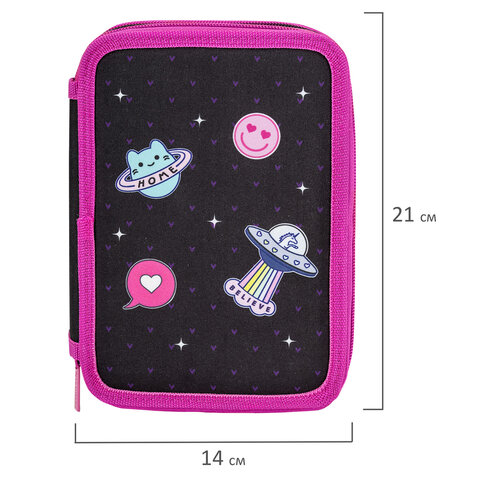 Пенал BRAUBERG, 3 отделения, полиэстер, 21×14 см, «Space sweets»
