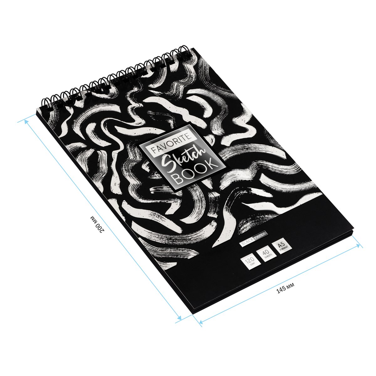 Скетчбук 40л., А5 ArtSpace «Black line. Strokes», на гребне, 120г/м2, черный блок