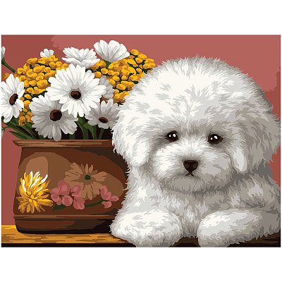 Картина по номерам на картоне ТРИ СОВЫ «Белый щенок», 30×40, с акриловыми красками и кистями