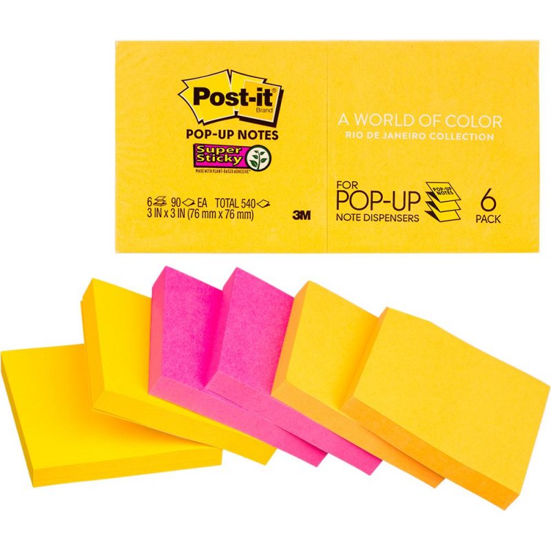 Запасные Z-блоки 3M Post-it R330-6SSUC Super Sticky (76×76мм, холодная неоновая радуга квадратные, 6 блоков по 100 листов)