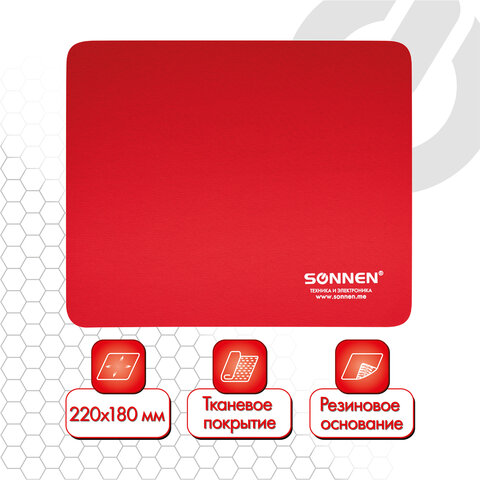 превью Коврик для мыши SONNEN «RED», резина + ткань, 220×180х3 мм