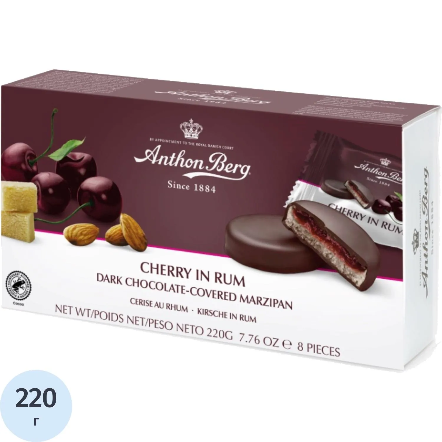 превью Конфеты Anthon Berg шоколадные с марциппаном вишня в роме, 220г