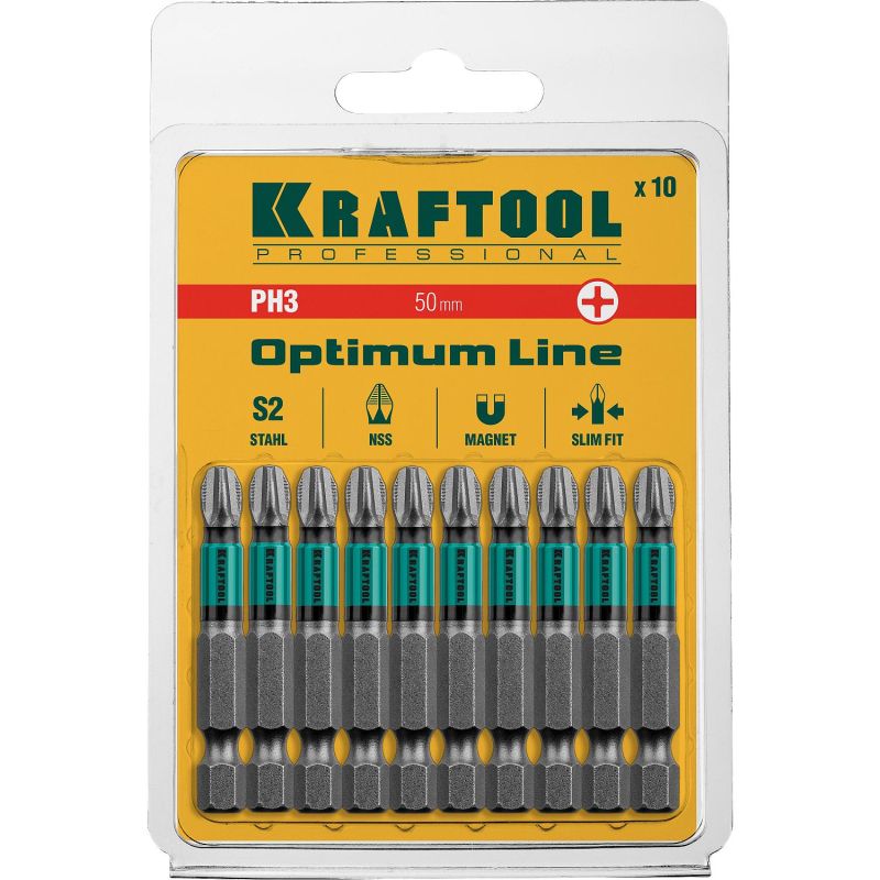 Бита KRAFTOOL Optimum Line PH3, 50 мм, тип E, 10 шт/уп (26122-3-50-10)