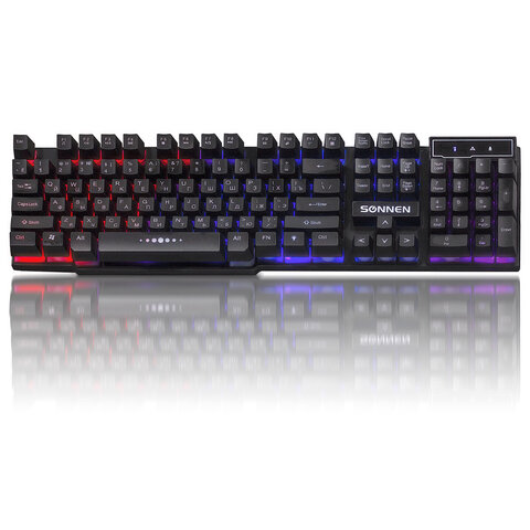 Клавиатура проводная SONNEN KB-7010, USB, 104 клавиши, LED-подсветка, черная