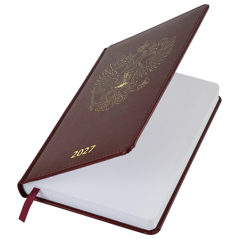 Ежедневник датированный 2027, А5, 138×213 мм, BRAUBERG «State», под кожу, коричневый