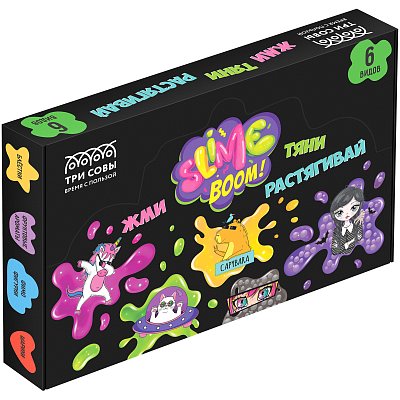 Набор слаймов макси ТРИ СОВЫ Slime boom «Трендовый микс», 250мл, 6шт., 6 видов с наполнителями, картонный шоу-бокс