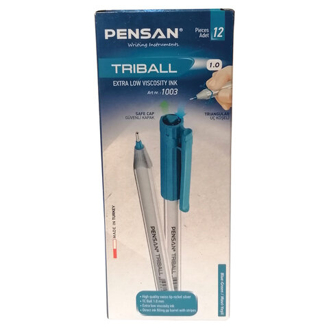 Ручка шариковая масляная PENSAN «Triball», ГОЛУБАЯ, трехгранная, узел 1 мм, линия письма 0.5 мм, 1003/12