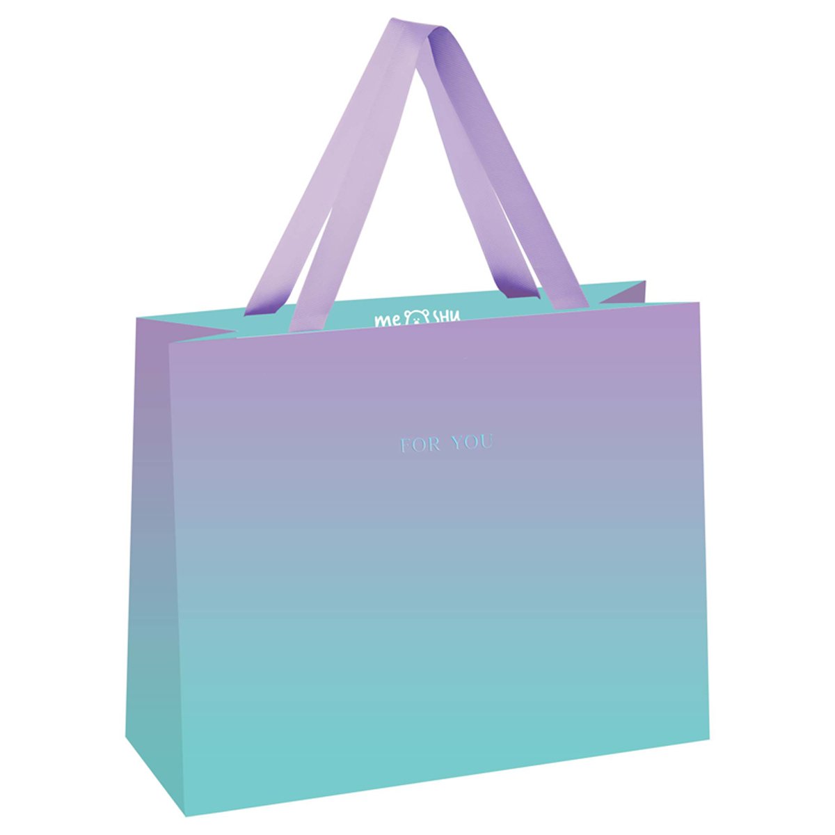 превью Пакет подарочный 23×18×10см MESHU «Duotone. Turquoise-Lilac gradient», отд. фольгой, матовая ламинация