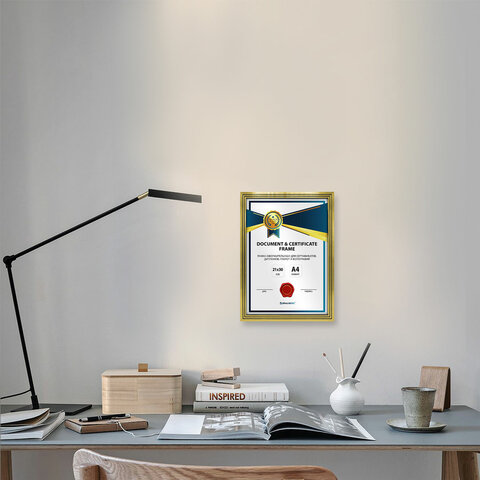 Рамка 21×30 см небьющаяся, багет 15 мм пластик, BRAUBERG «Respect», золотистая