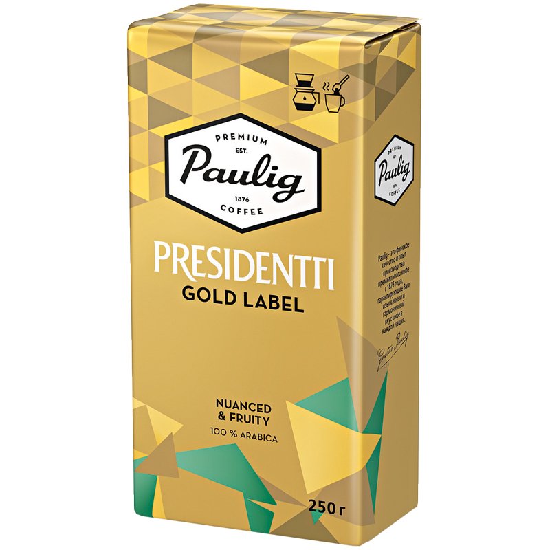 Кофе молотый PAULIG (Паулиг) «Presidentti Gold Lable», натуральный, 250 г, вакуумная упаковка