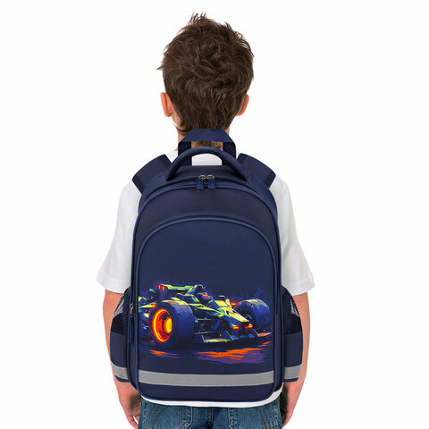 Рюкзак ПИФАГОР SCHOOL, 1 отделение, 3 кармана, «Speed bolid», 38×28×14 см
