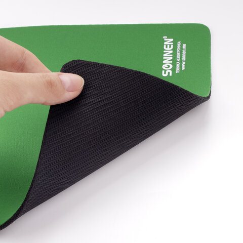 Коврик для мыши SONNEN «GREEN», резина + ткань, 220×180х3 мм