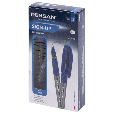Ручка шариковая масляная с грипом PENSAN «Sign-Up», СИНЯЯ, 1 мм, линия письма 0.8 мм