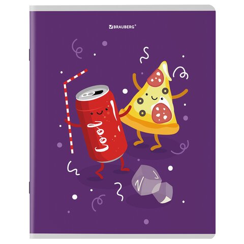 Тетради КОМПЛЕКТ 5 шт. А5, 48 л., BRAUBERG, скоба, клетка, TWIN лак, «Funny Food»