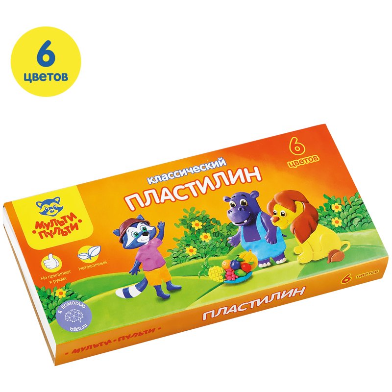 Пластилин Мульти-Пульти «Приключения Енота», 06 цветов, 120г, со стеком, картон