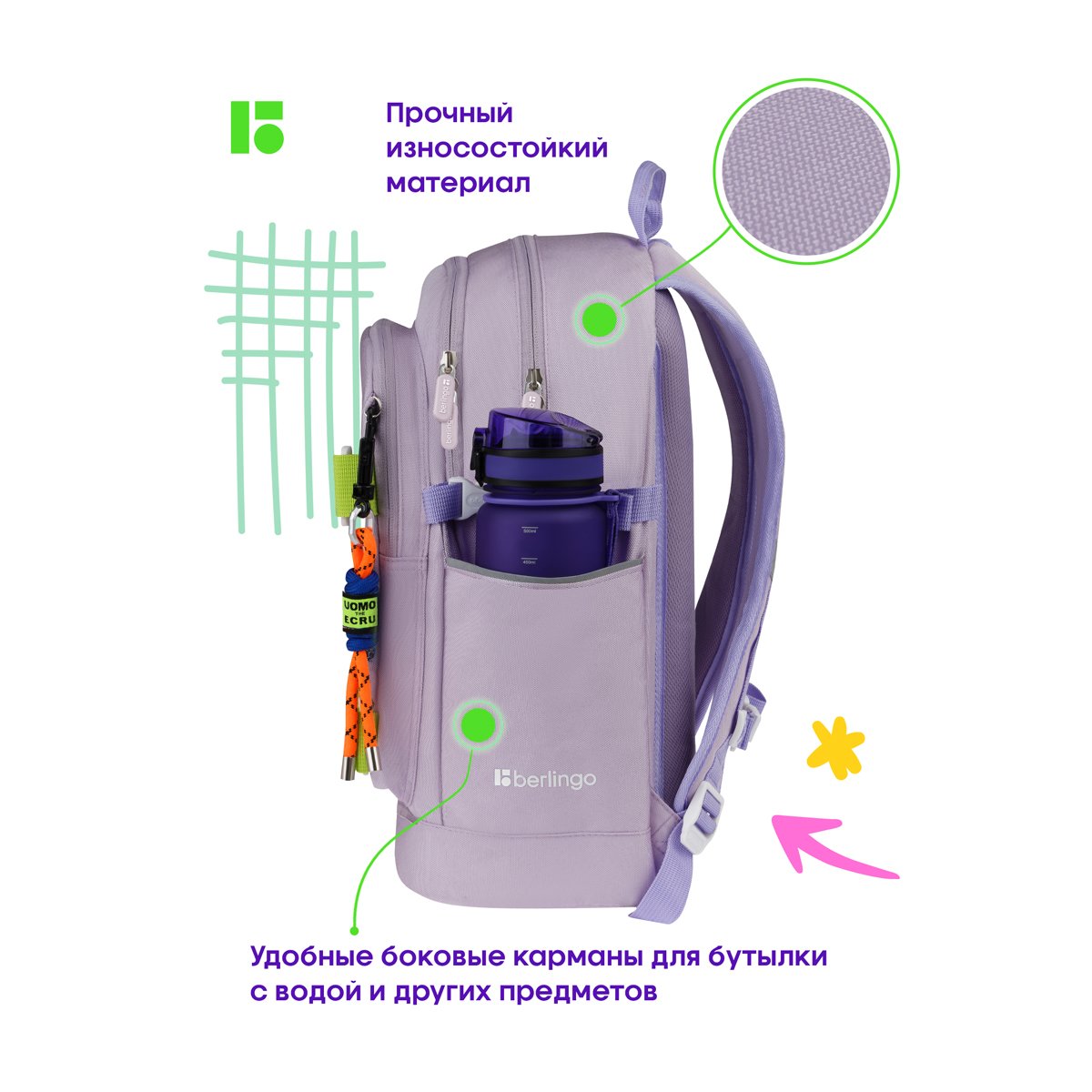 Рюкзак Berlingo Street Style «Grape», 41×28×17см, 3 отделения, 2 кармана, уплотненная спинка