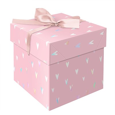 Коробка складная подарочная MESHU «Hearts», (15×15×15см), с лентой, отд. фольгой