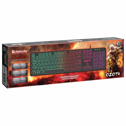 Клавиатура проводная игровая DEFENDER OZOTH GK-106, USB, 104 клавиши, с подсветкой, черная