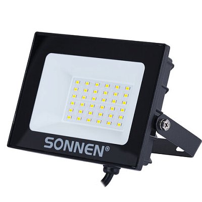 Прожектор светодиодный 30 Вт, 6500 К, 2400 Лм, IP65, 146×98x26 мм, черный, SONNEN