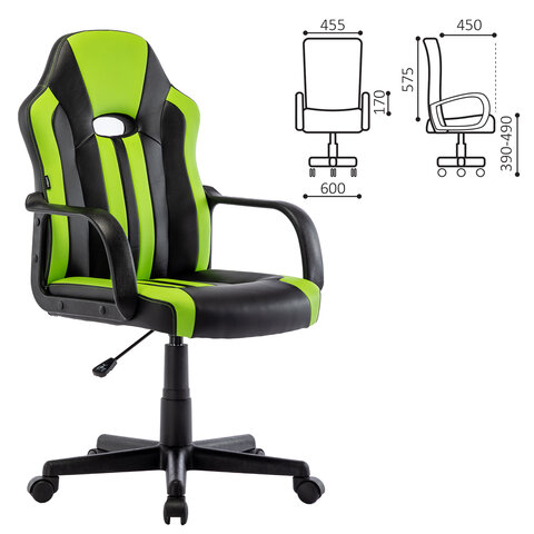 Кресло компьютерное BRABIX «Stripe GM-202», экокожа, черное/зеленое