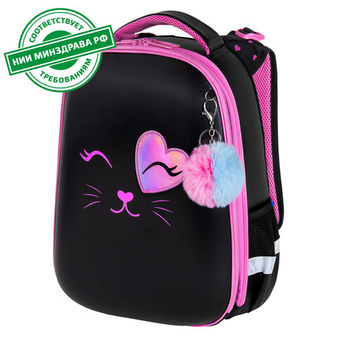 превью Ранец BRAUBERG SHINY, 2 отделения, с брелком, «Smiling cat», 38×28х14 см
