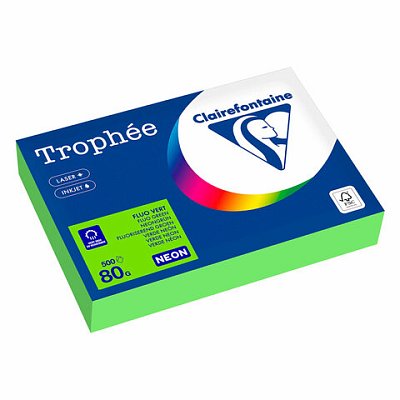 Бумага цветная CLAIREFONTAINE, А4, 80 г/м2, 500 л., неон, зеленый, Франция, 2975C