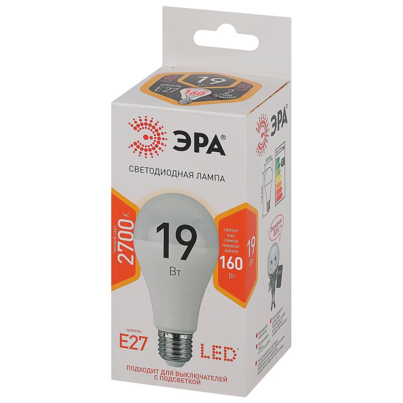 Лампа светодиодная ЭРА STD LED A65-19W-827-E27 E27 / Е27 19Вт теплый свет