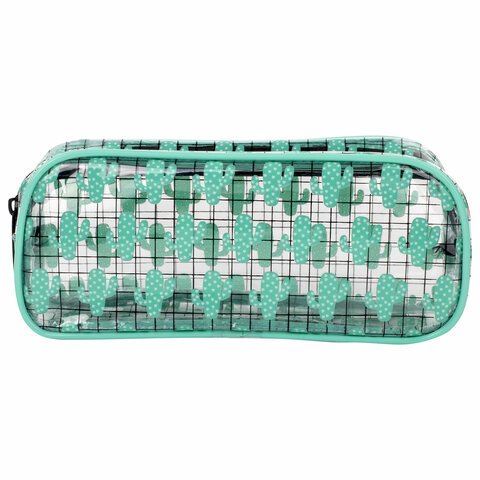 превью Пенал-косметичка BRAUBERG LUCENT на молниипрозрачныйCactus21×5х9 см270053