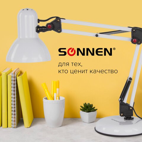 Светильник настольный SONNEN TL-007, на подставке+струбцина, 40 Вт, Е27, белый, высота 60 см