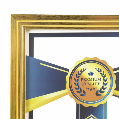 Рамка 21×30 см небьющаяся, багет 15 мм пластик, BRAUBERG «Respect», золотистая