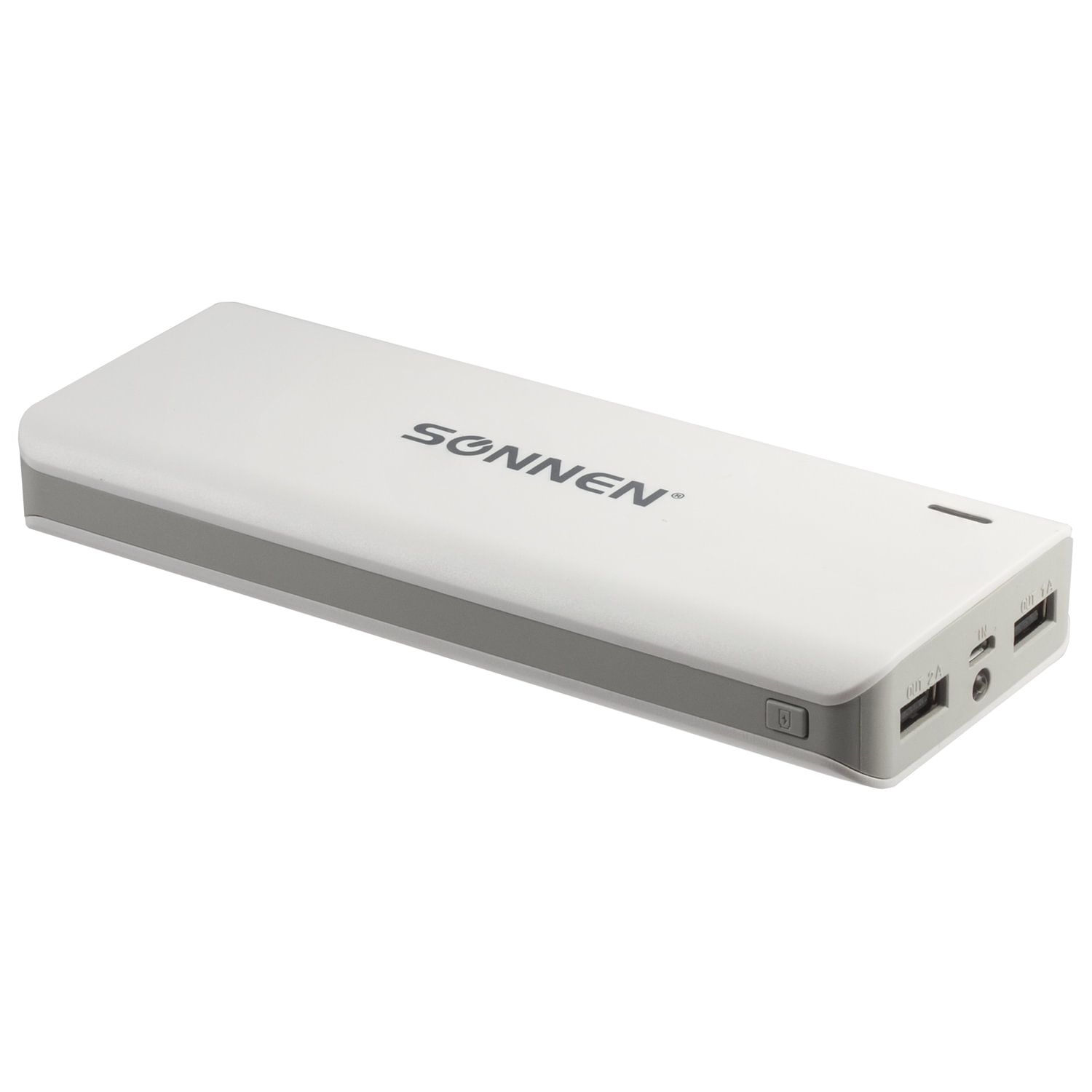превью Аккумулятор внешний SONNEN POWERBANK V16, 15000 mAh, 2 USB, литий-ионный, фонарик, бело-серый