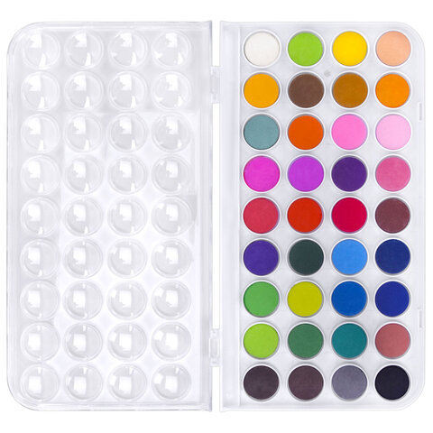 Краски акварельные ЮНЛАНДИЯ «ДОМИКИ», 36 цветов, круглые кюветы 23 мм, пенал