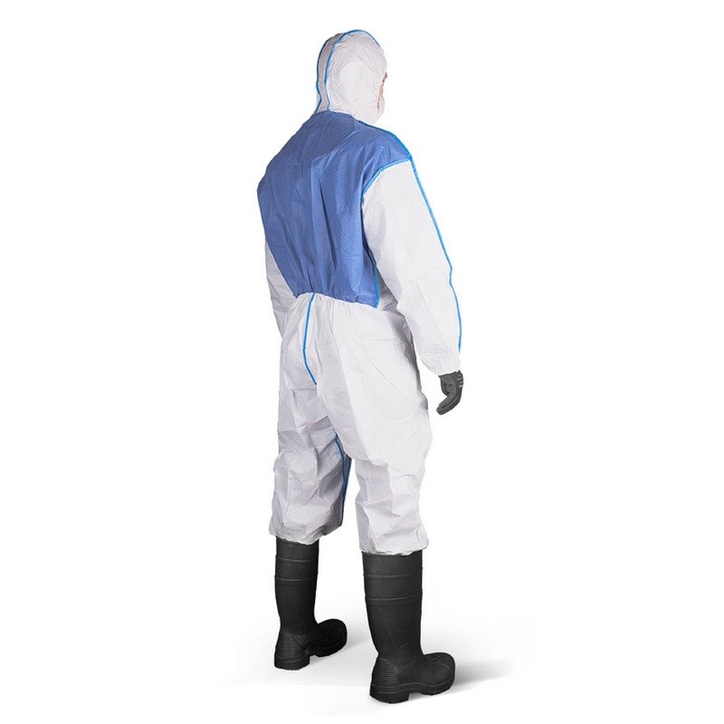 Комбинезон одноразовый с капюшоном белый/синий Lakeland MicroMAX NS CoolSuit (размер 50-54, L, EMNC428)