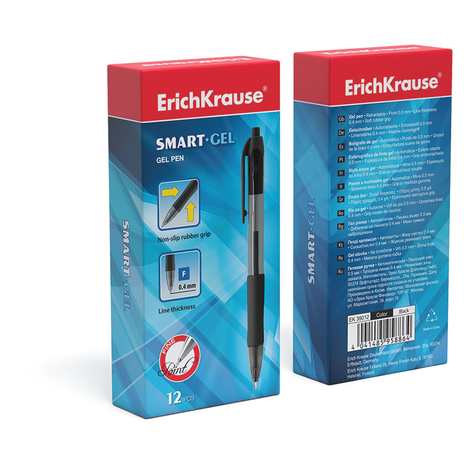 Ручка гелевая автоматическая с грипом ERICH KRAUSE «Smart-Gel», ЧЕРНАЯ, узел 0.5 мм, линия письма 0.4 мм
