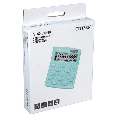Калькулятор настольный компактный Citizen SDC810NRGNE 10-разрядный зеленый