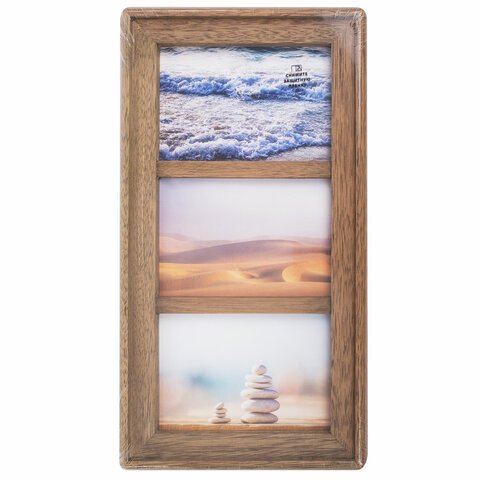 Рамка из мангового дерева BRAUBERG LOFT TRINITY, 3 фото 10×15см, акриловый экран, 20×35.5 см