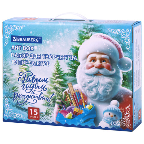 превью Набор подарок для развития и творчества BRAUBERG ART BOX «С НОВЫМ ГОДОМ и РОЖДЕСТВОМ! », 15 предметов