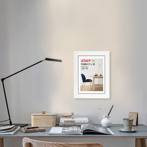 Рамка 21×30 см, небьющаяся, багет 30 мм, МДФ, STAFF «Style», белая