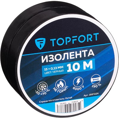 Изолента TOPFORT 15мм х 10м х 0.13мм черный