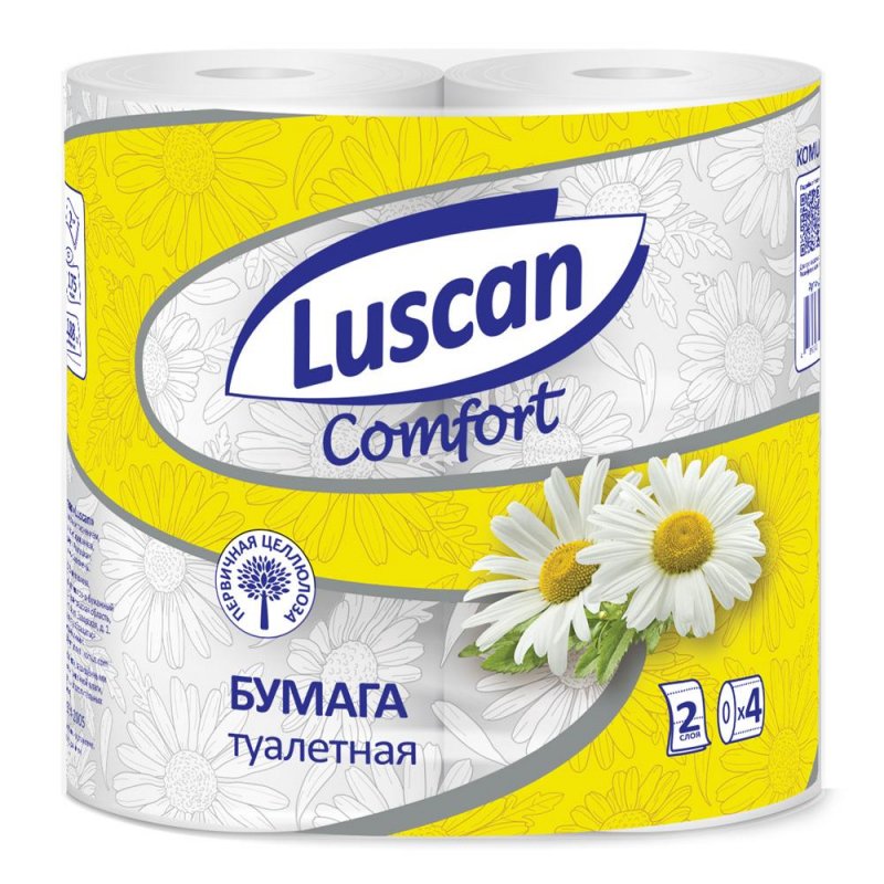 превью Бумага туалетная Luscan Comfort 2-слойная белая с ароматом ромашки (4 рулона в упаковке)