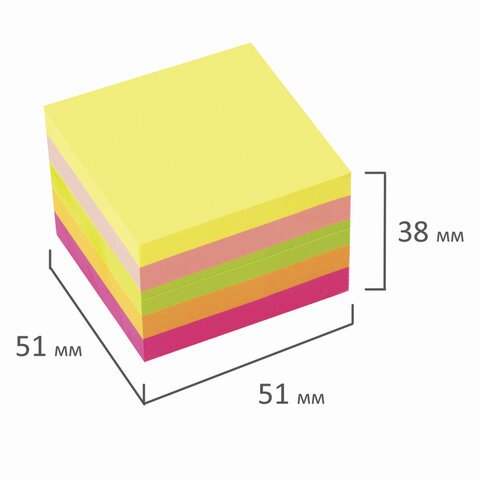 Блок самоклеящийся (стикеры) ЮНЛАНДИЯ НЕОНОВЫЙ 51×51 мм, 400 листов, 5 цветов