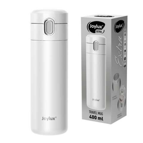 превью Термокружка 400 мл JOYLUX (ДЖОЙЛЮКС) EXTRA STYLE, нержавеющая сталь SUS304, белый матовый