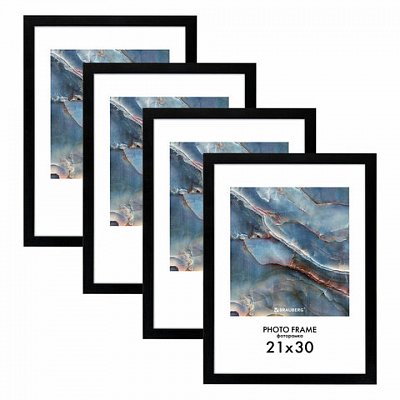 Рамка 21×30 см небьющаяся, КОМПЛЕКТ 4 шт., багет 16 мм МДФ, BRAUBERG «Basic», черная