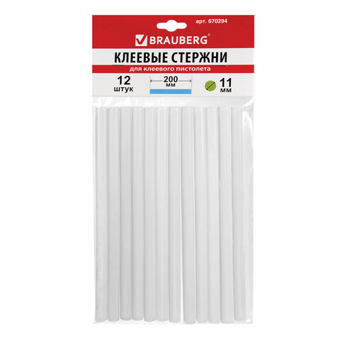 превью Клеевые стержни, диаметр 11 мм, длина 200 мм, прозрачные, комплект 12 шт., BRAUBERG, европодвес