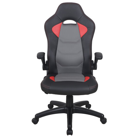 Кресло компьютерное BRABIX «Skill GM-005»откидные подлокотникиэкокожачерное/красное532496