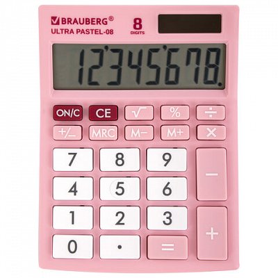 Калькулятор настольный BRAUBERG ULTRA PASTEL-08-PK, КОМПАКТНЫЙ (154×115 мм), 8 разрядов, двойное питание, РОЗОВЫЙ
